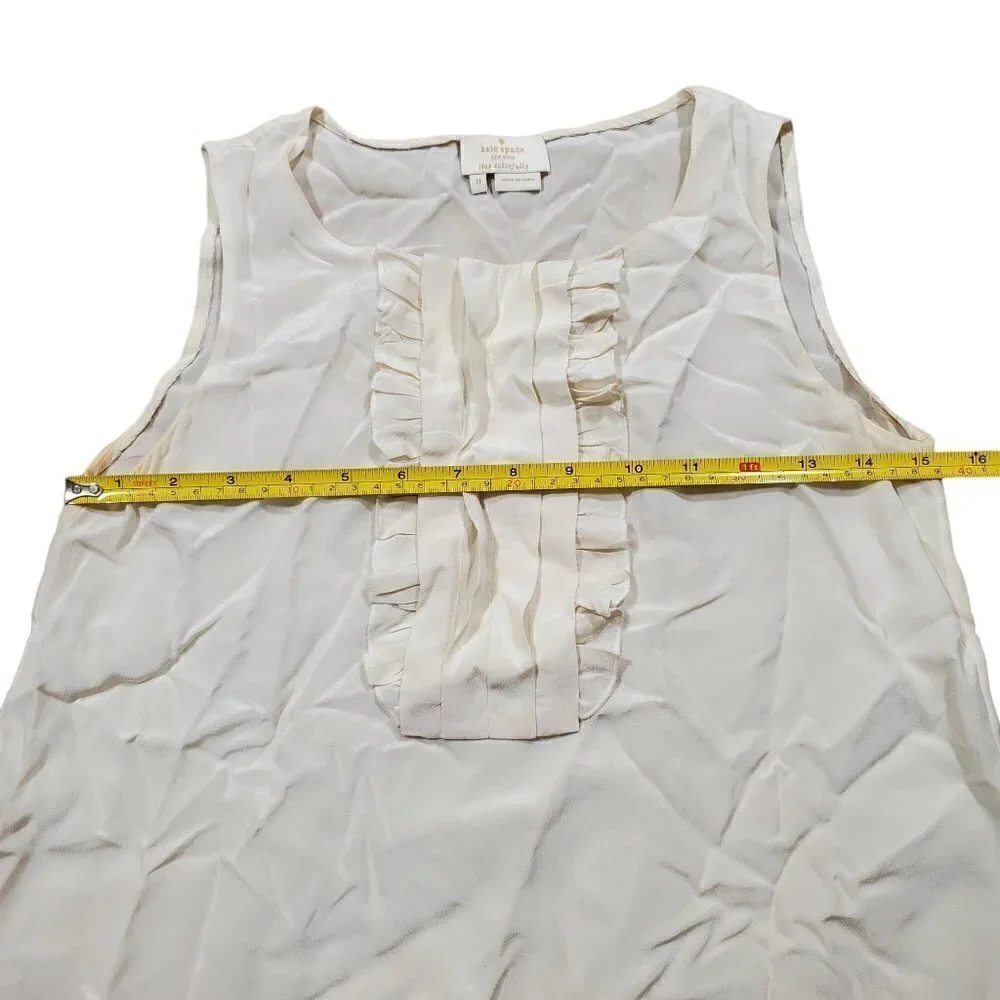Kate Spade NY Live Colorfully Ruffled Front Sleeveless‎ Top Womens 0 Ivory Silk